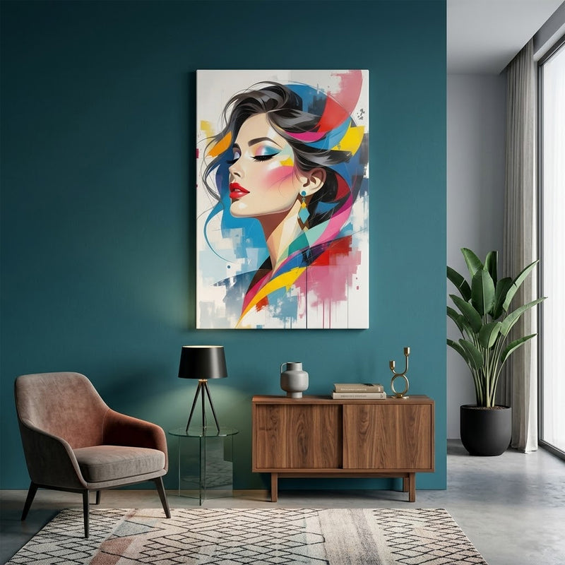 Vibrant Woman Canvas Wall Art – Modern Abstract Portrait