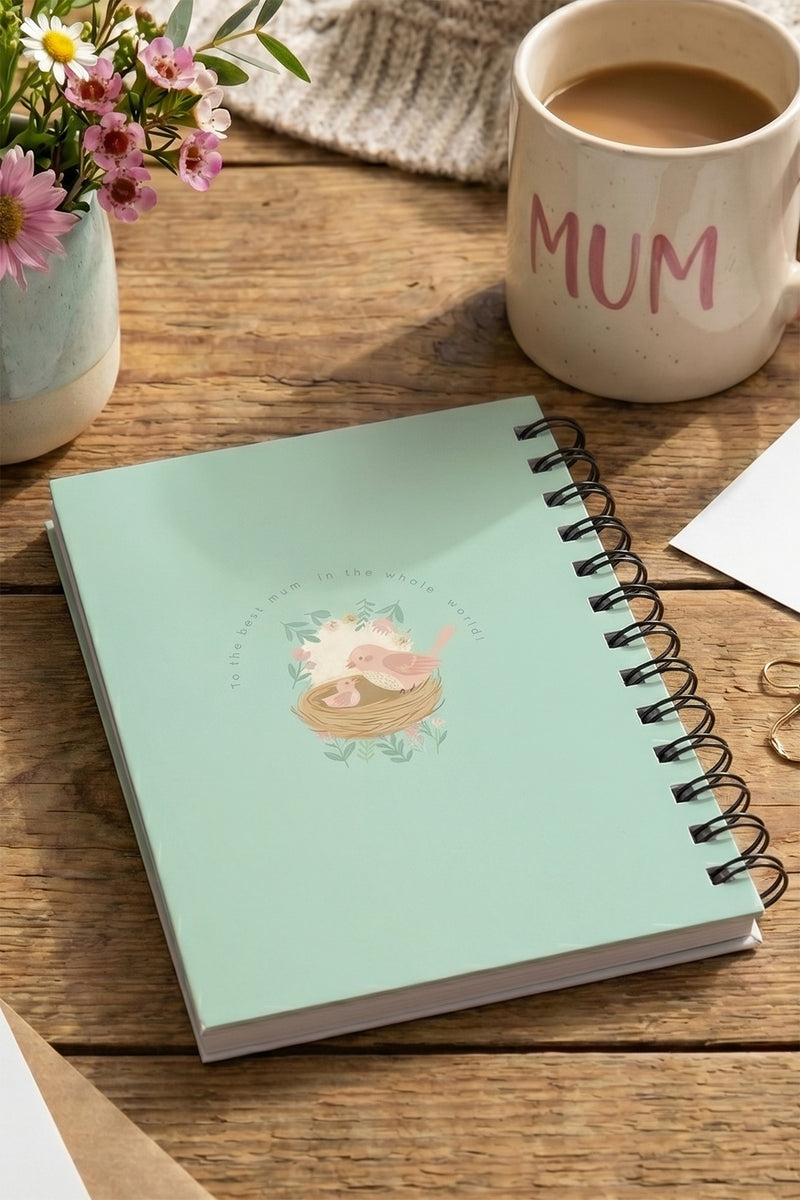 Thank You Mum Pastel Floral & Bird Nest Spiral Bound Journal