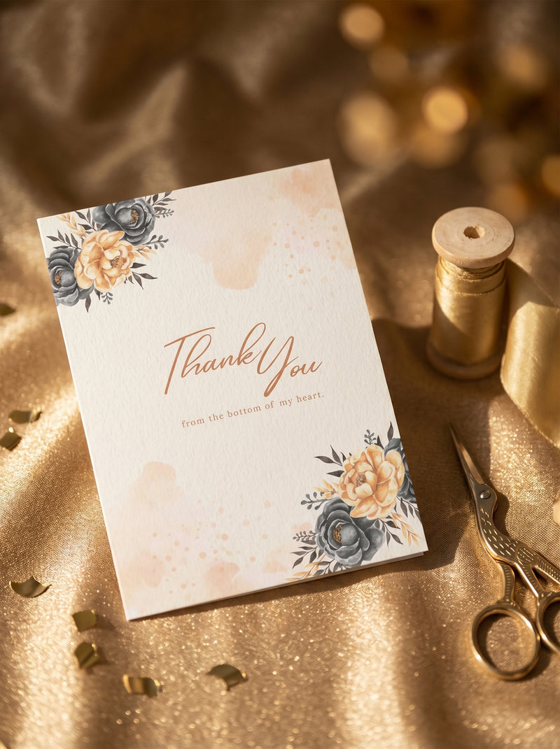Terracotta & Charcoal Watercolor Floral Thank You Card