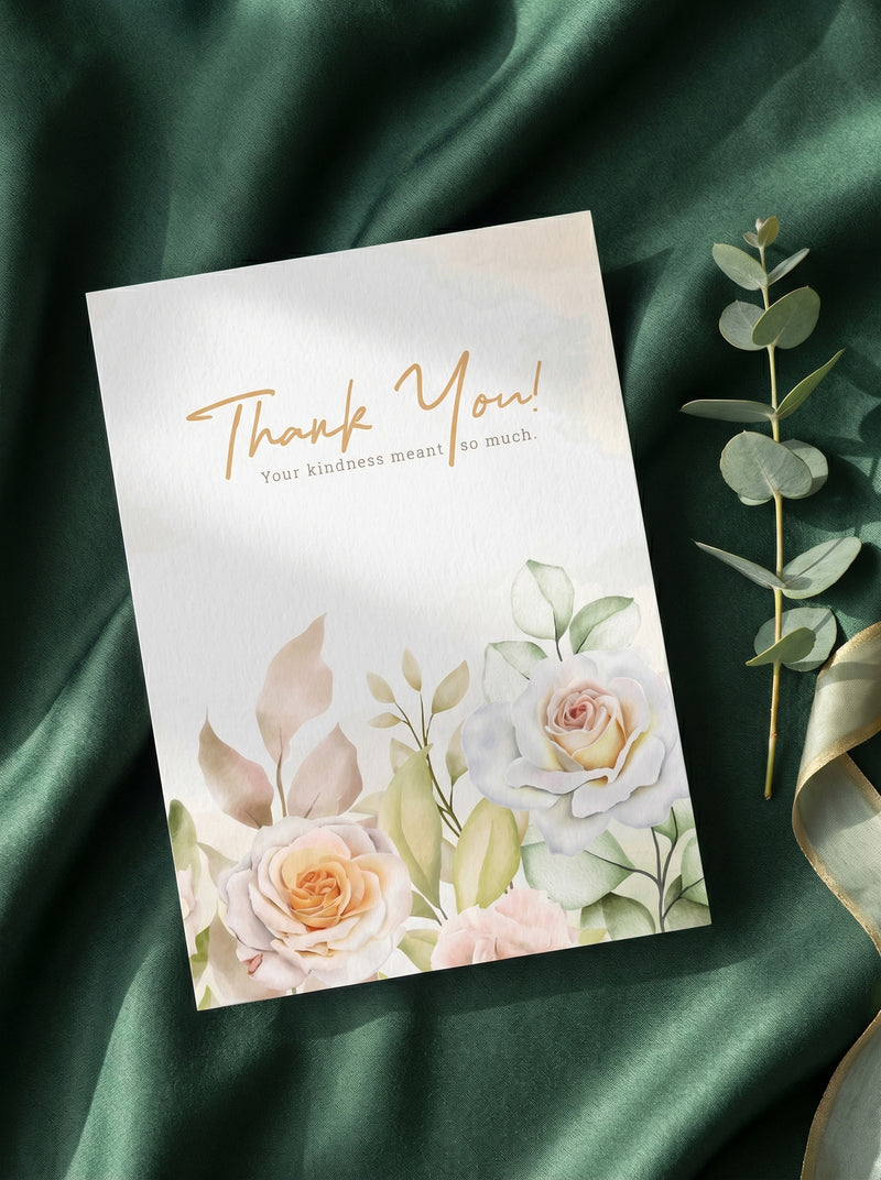 Sage Green & Pastel Rose Thank You Card | Watercolor Floral Gratitude