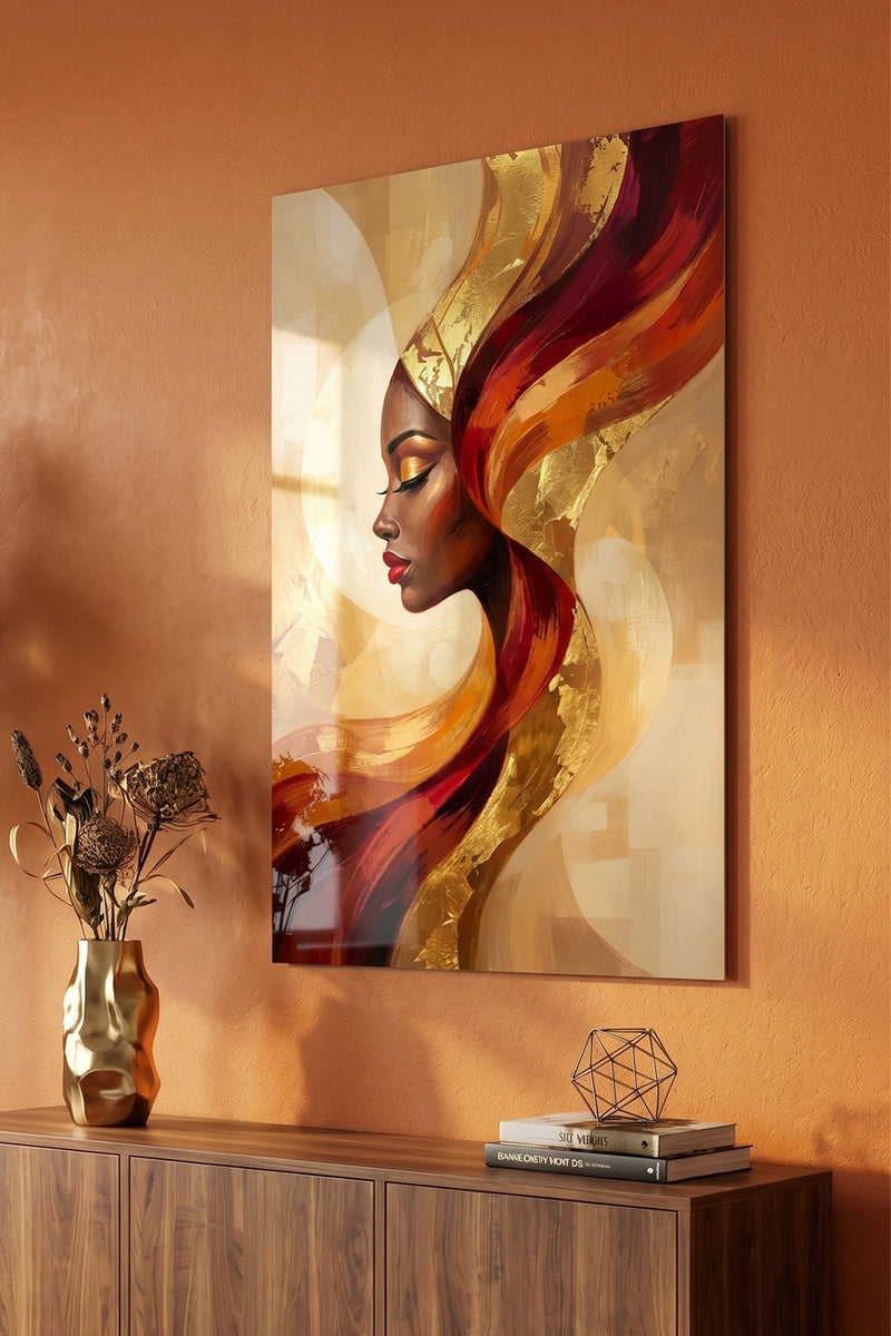 African Queen Profile Abstract Gold Leaf Canvas Glossy Metal Wall Art