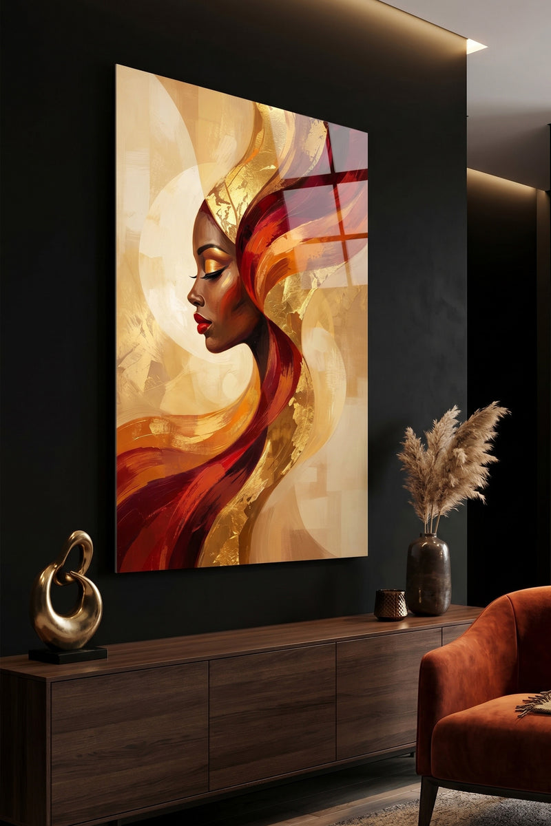 African Queen Profile Abstract Gold Leaf Canvas Glossy Metal Wall Art