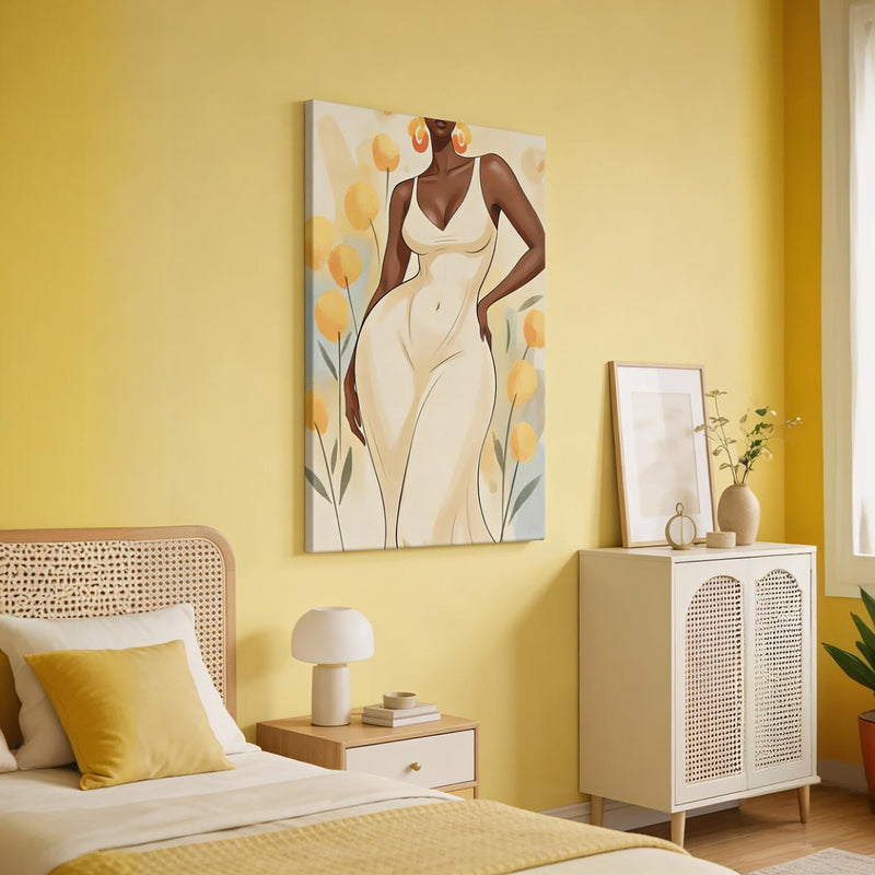 Golden Grace – Black Woman Floral Canvas Wall Art