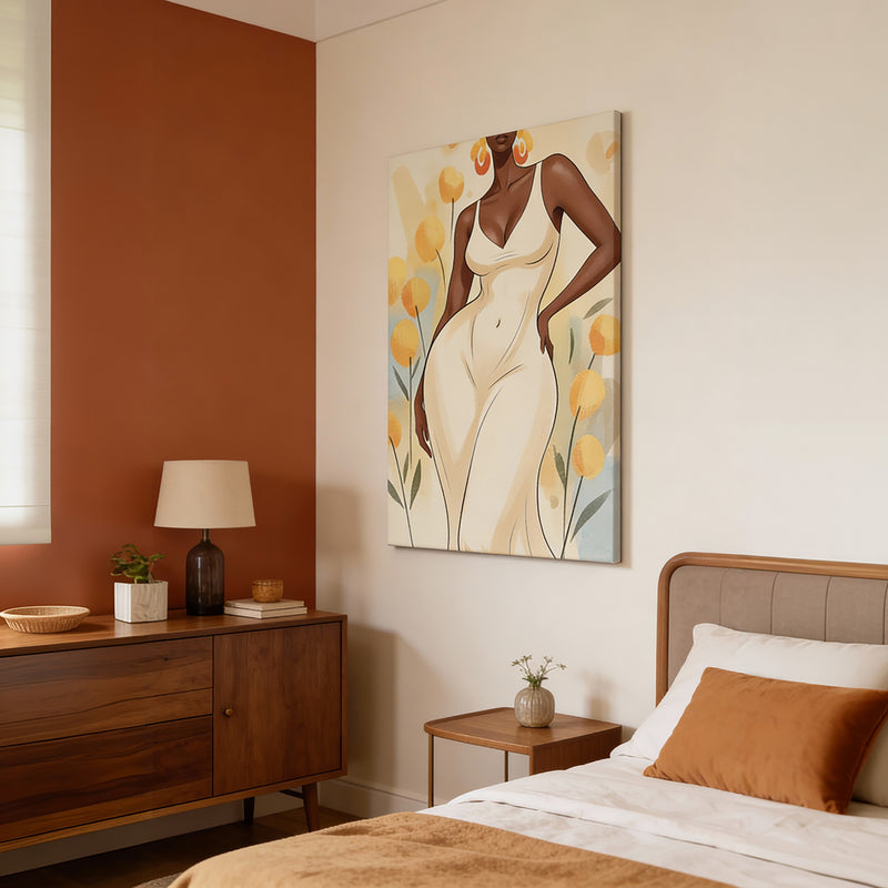 Golden Grace – Black Woman Floral Canvas Wall Art