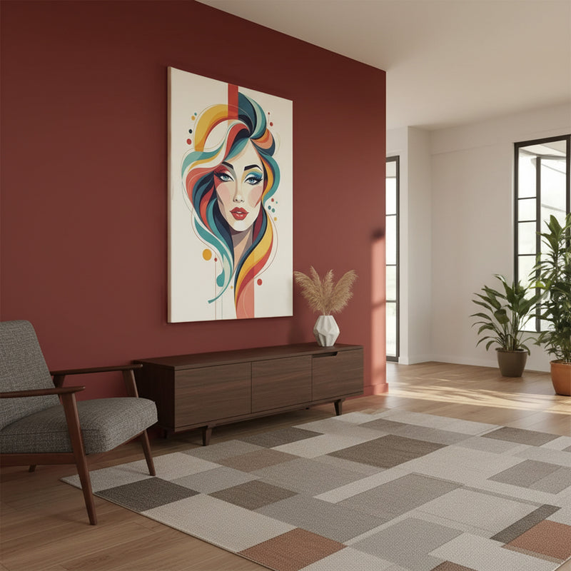 Vibrant Modern Woman – Abstract Color Portrait Canvas Wall Art
