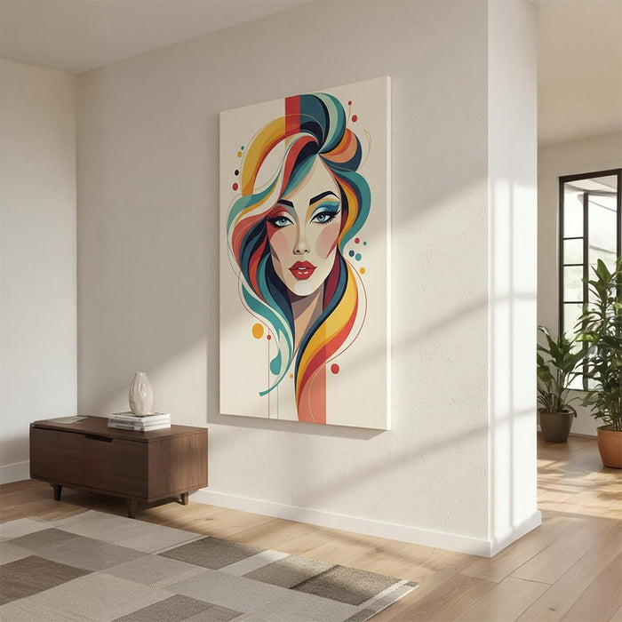 Vibrant Modern Woman – Abstract Color Portrait Canvas Wall Art