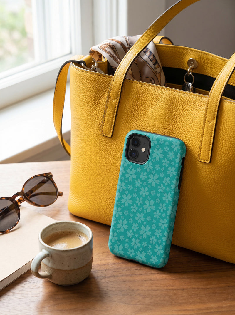 Teal Blossom Sakura Pattern Tough iPhone® Case