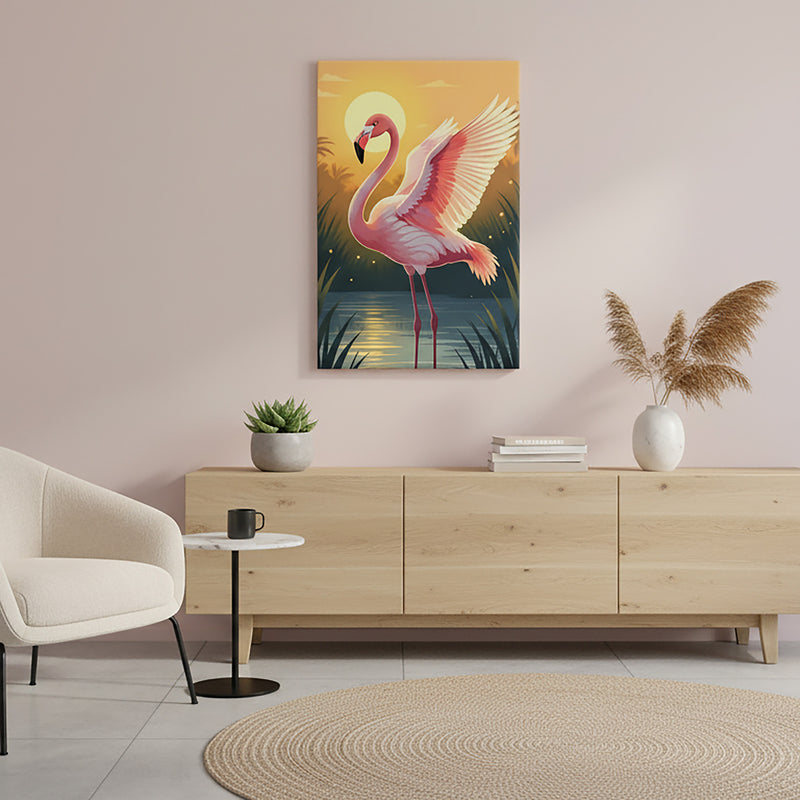 Sunset Flamingo Canvas Wall Art – Tropical Bird Portrait
