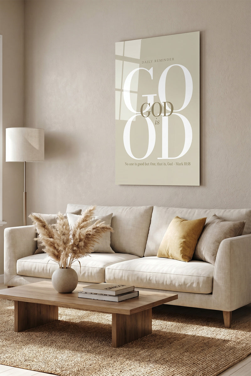 God is Good Mark 10:18 Scripture Typography Glossy Metal Wall Art
