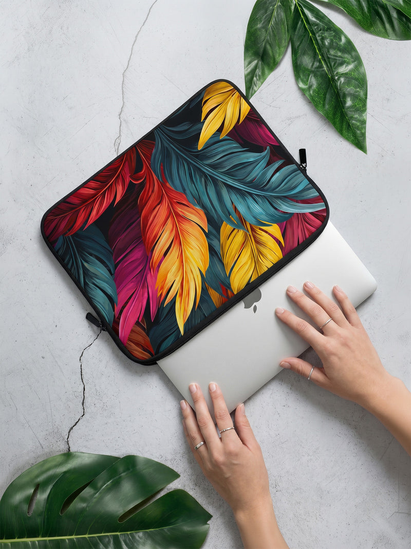 Vibrant Plumage | Bold Tropical Feather Laptop Sleeve