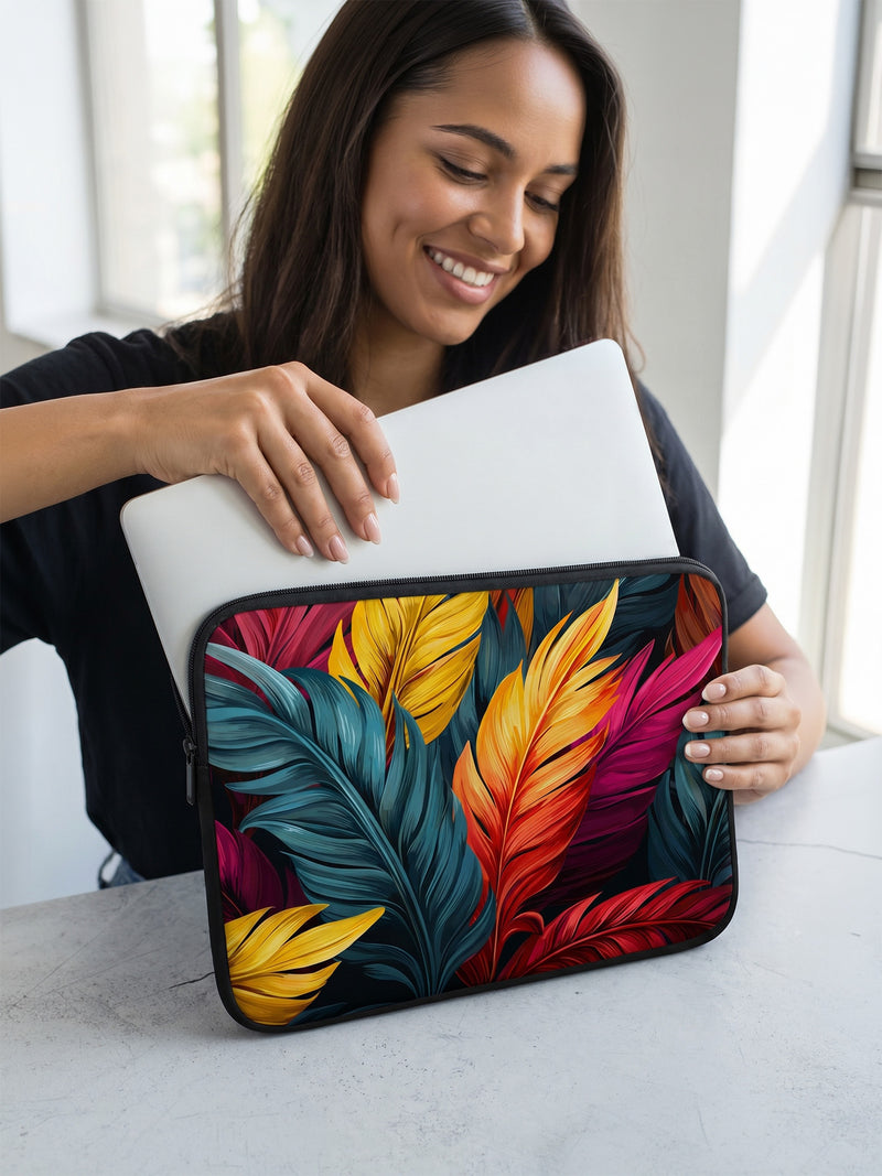 Vibrant Plumage | Bold Tropical Feather Laptop Sleeve
