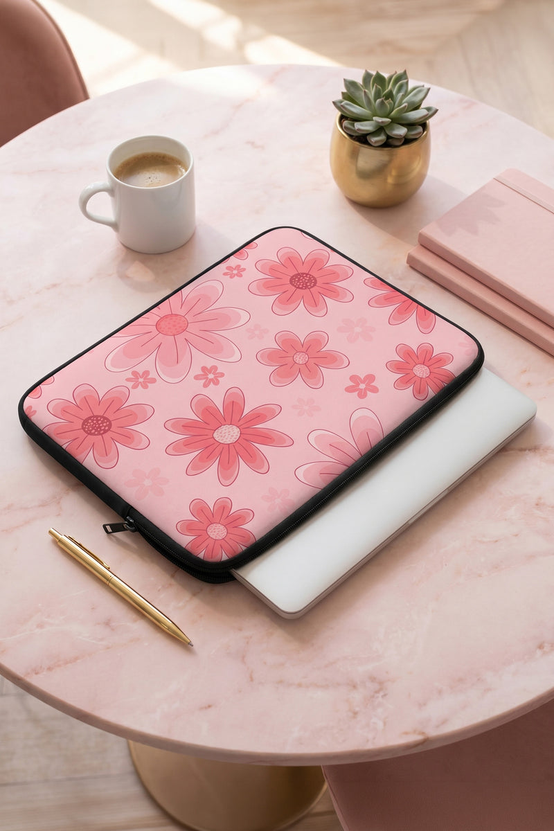 Blooming Retro Daisies Laptop Sleeve – Soft Pink