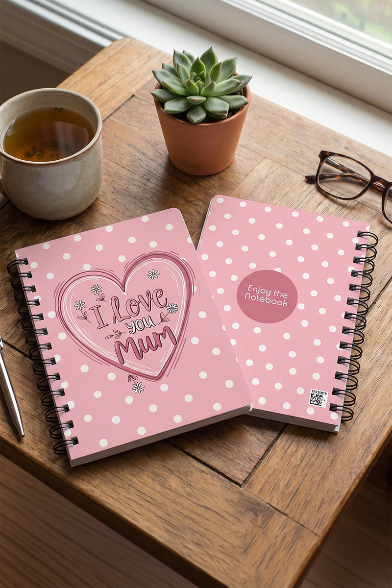 Pink Polka Dot "I Love You Mum" Spiral Bound Journal | Mum Notebook