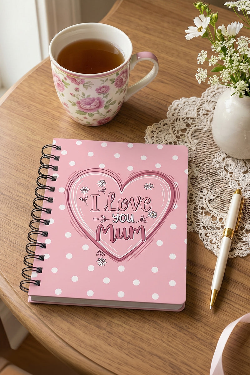 Pink Polka Dot "I Love You Mum" Spiral Bound Journal | Mum Notebook