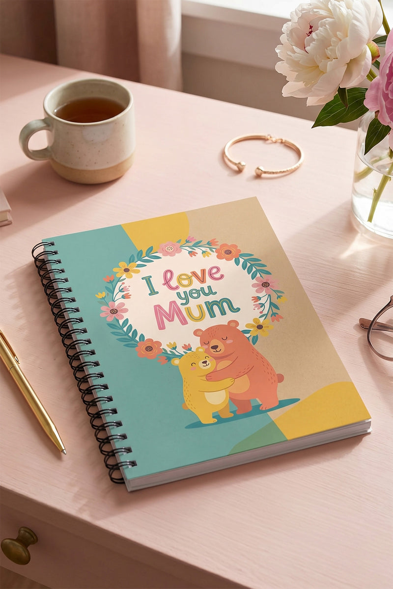 I Love You Mum Bear Hug Spiral Bound Journal | Floral Mother's Day Notebook