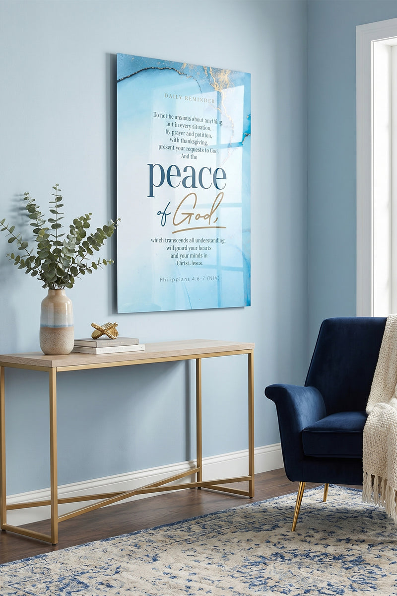 Peace of God Philippians 4:6-7 Scripture Ocean Blue Glossy Metal Wall Art