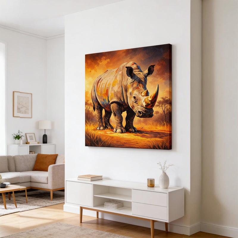 Majestic Rhino at Sunset – Bold African Wildlife Canvas Wall Art