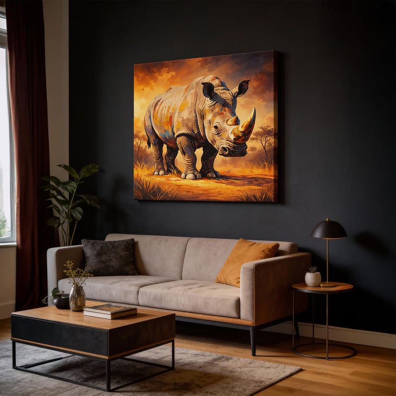 Majestic Rhino at Sunset – Bold African Wildlife Canvas Wall Art