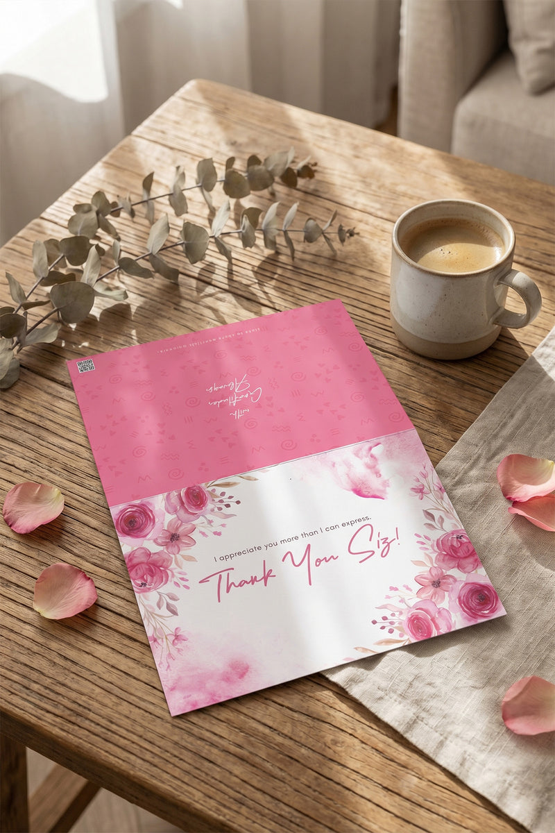 Thank You Siz! Pink Watercolor Rose Greeting Card | Sister Appreciation