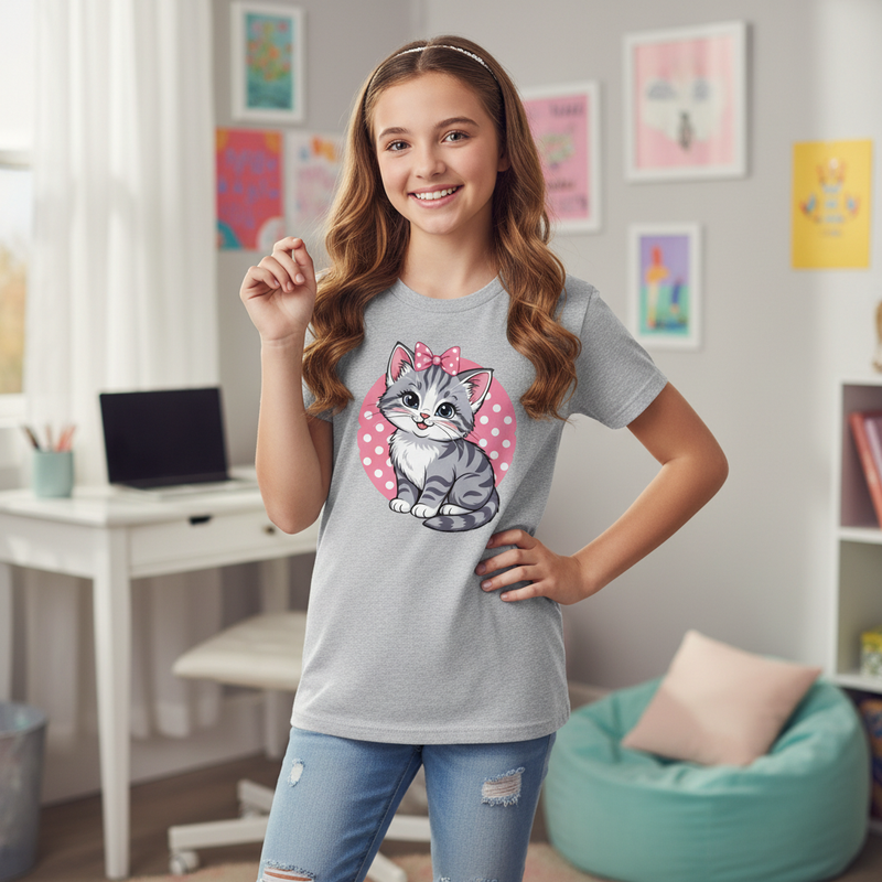 Cute Kitty Youth T-Shirt – Soft Kids Graphic Tee