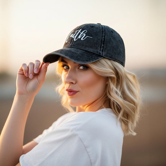 Faith Script Embroidered Vintage Cap.