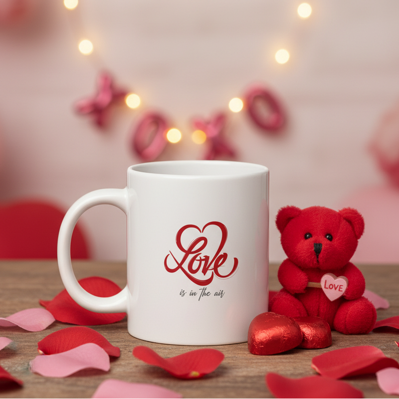 Love Is in the Air Mug – Romantic White Glossy Coffee Mug