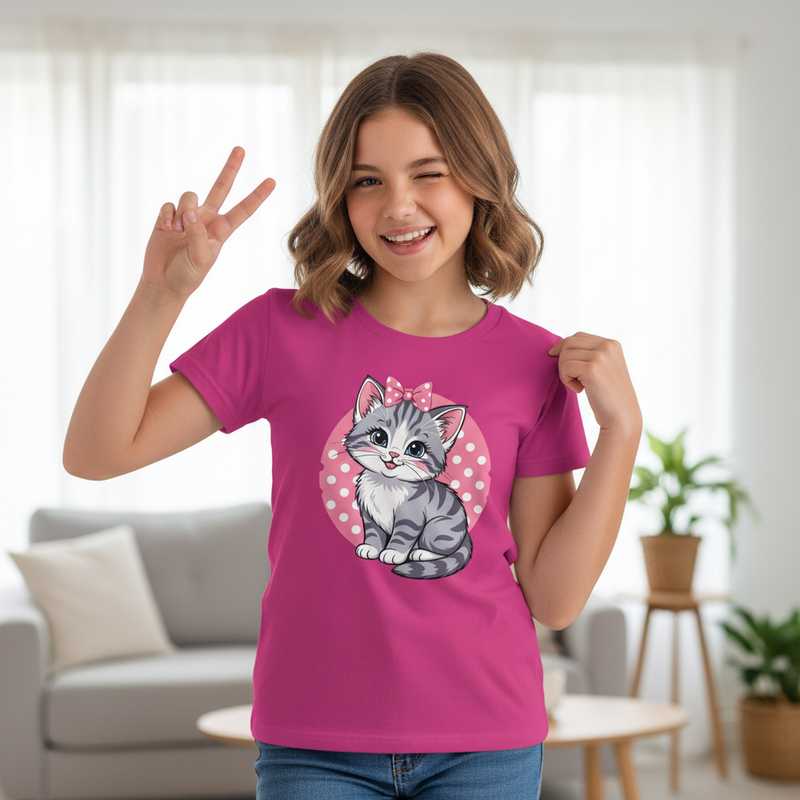 Cute Kitty Youth T-Shirt – Soft Kids Graphic Tee