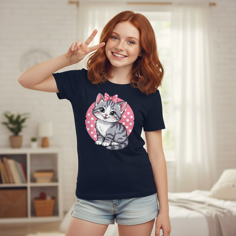 Cute Kitty Youth T-Shirt – Soft Kids Graphic Tee