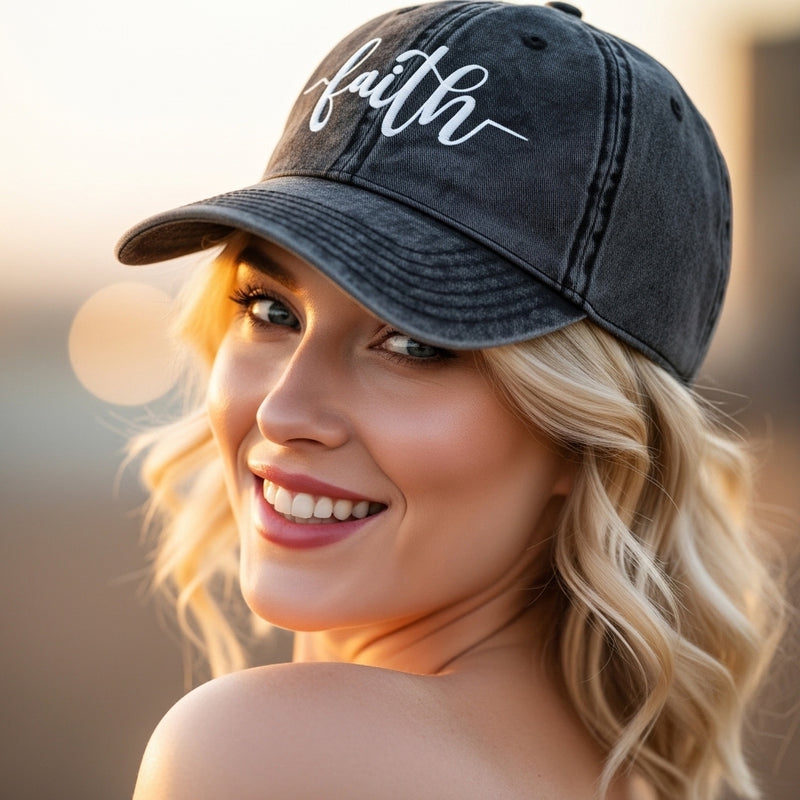 Faith Script Embroidered Vintage Cotton Twill Cap
