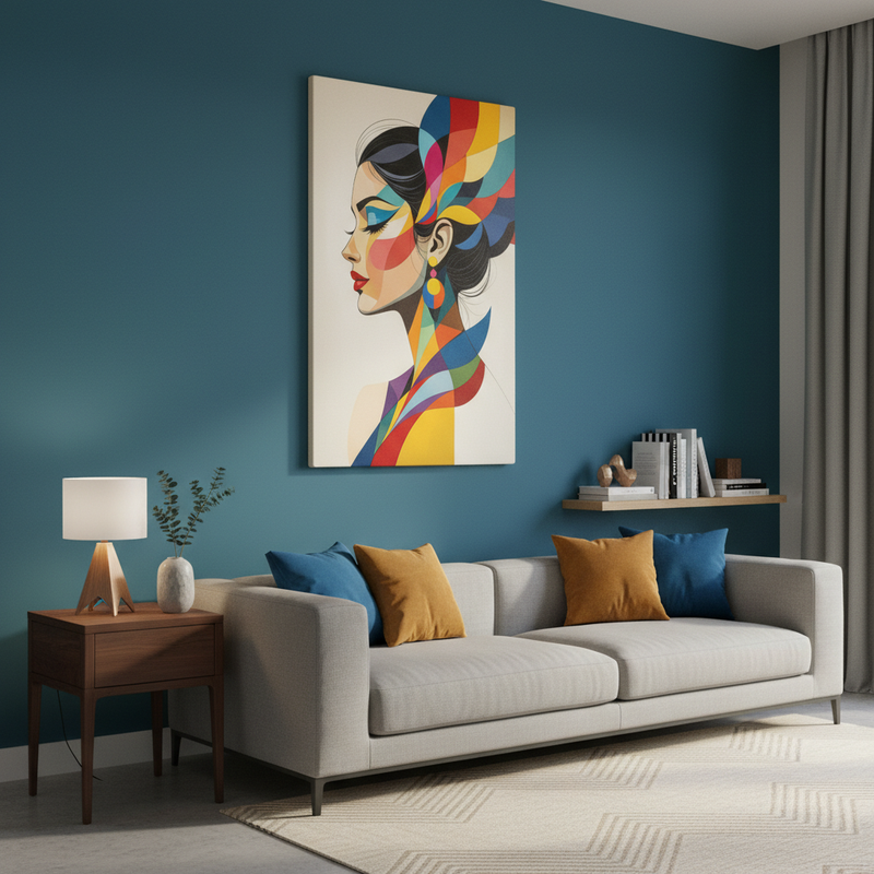 Vibrant Geometric Muse Canvas Wall Art – Modern Abstract Woman Portrait