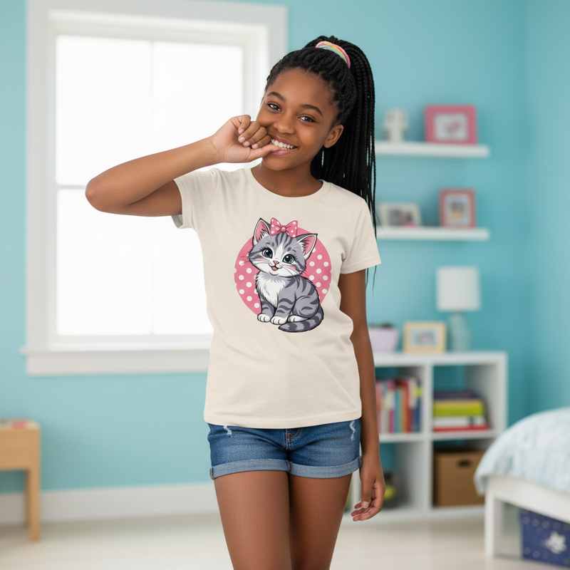 Cute Kitty Youth T-Shirt – Soft Kids Graphic Tee