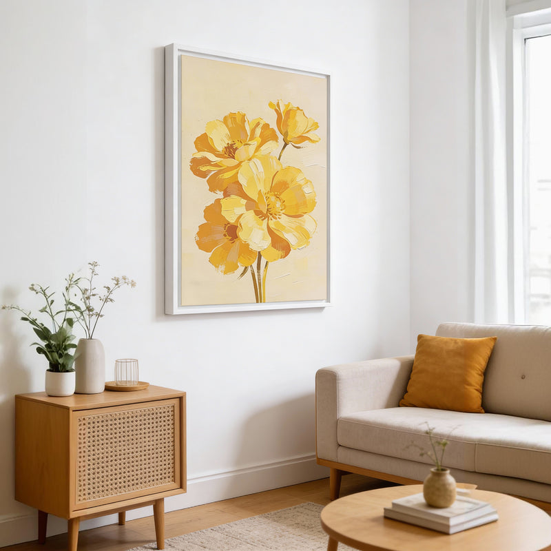 Golden Bloom – Framed Floral Canvas Wall Art (Portrait)