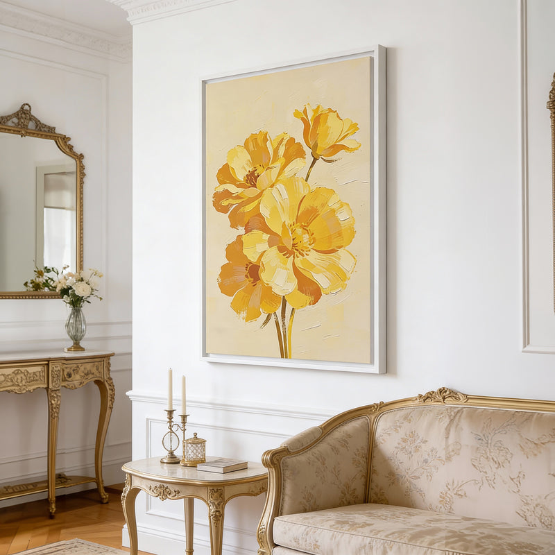 Golden Bloom – Framed Floral Canvas Wall Art (Portrait)
