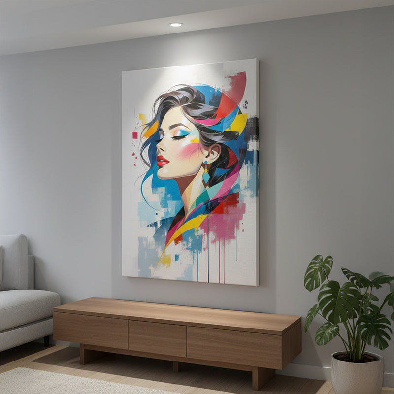 Vibrant Woman Canvas Wall Art – Modern Abstract Portrait