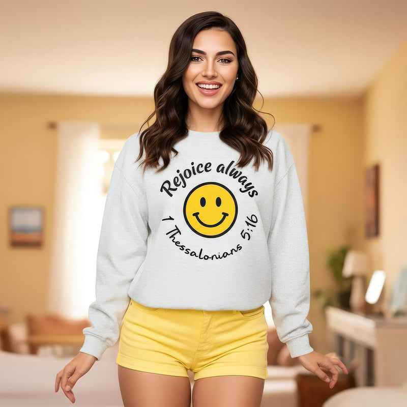 Rejoice Always Premium Sweatshirt – 1 Thessalonians 5:16 Faith Crewneck