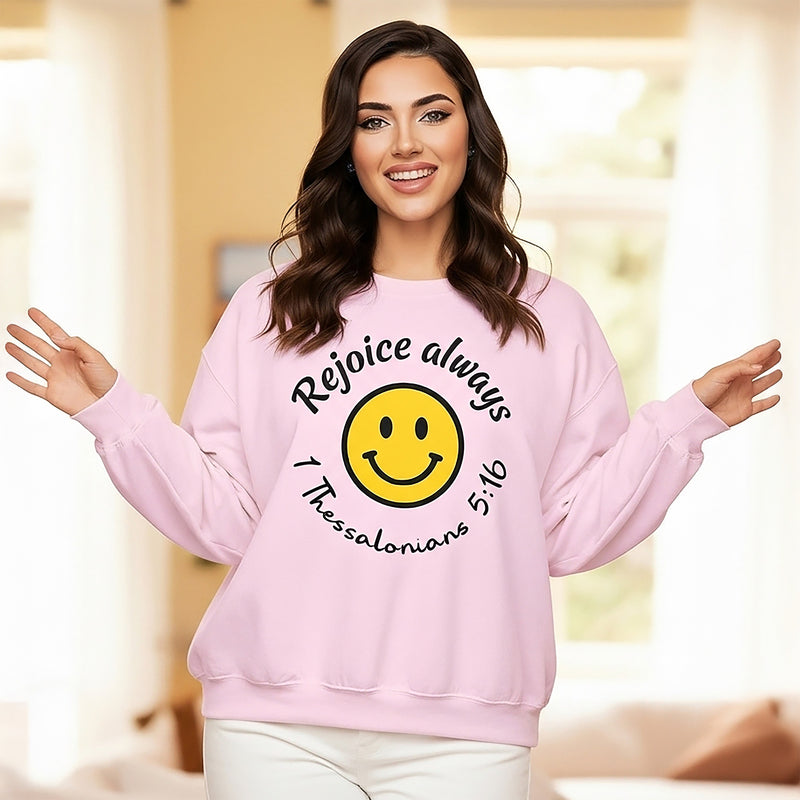 Rejoice Always Premium Sweatshirt – 1 Thessalonians 5:16 Faith Crewneck