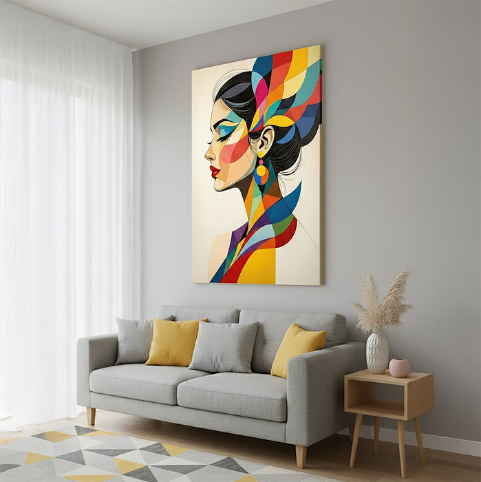 Vibrant Geometric Muse Canvas Wall Art – Modern Abstract Woman Portrait