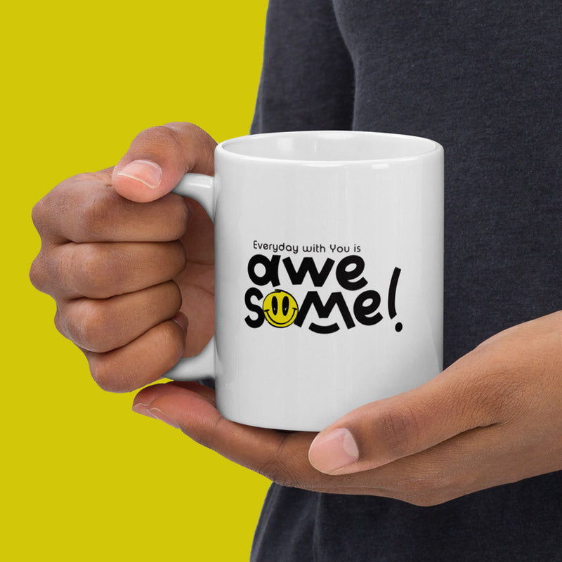 Awesome Smiley - Cute Glossy White Coffee Mug, (20oz, 15oz, 11oz)