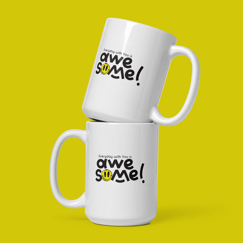 Awesome Smiley - Cute Glossy White Coffee Mug, (20oz, 15oz, 11oz)
